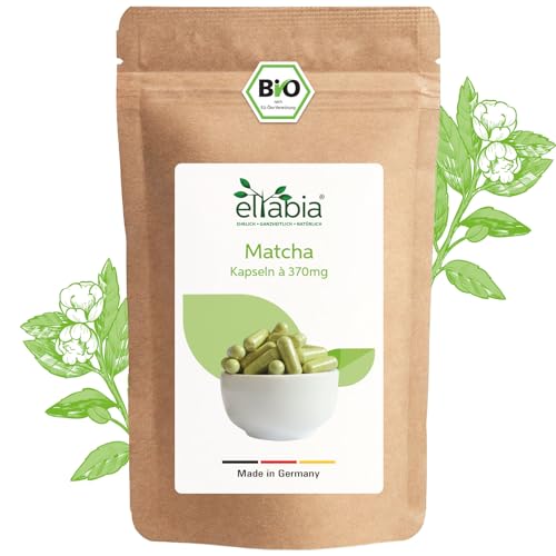 Bio Matcha Grüntee Extrakt Kapseln 100 Stück | Hochdosiert 740mg Tagesdosis | 100% rein ohne Zusatzstoffe | Der König unter den Grüntees von eltabia