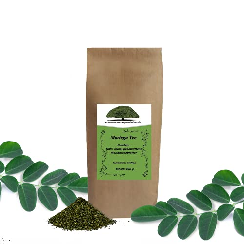 erlesene-naturprodukte Moringa-Tee aus Hand-geernteten, feinst geschnittenen Moringa-Blättern - Vegan & ohne Teein - 200g von erlesene-naturprodukte.de