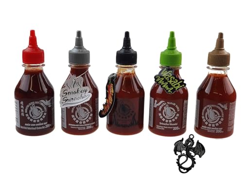 5er Set Sriracha Chili Sauce versch. Sorten 5 x 200ml + esnado Drachenanhänger 5er Set Sriracha Chili Sauce versch. Sorten 5 x 200ml + esnado Drachenanhänger von esnado