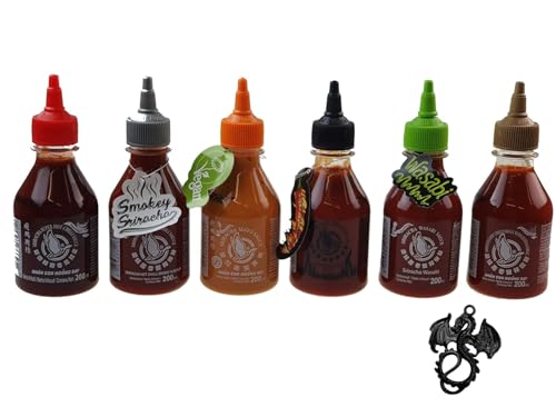 6er Set Sriracha Hot Chili Sauce versch. Sorten 6 x 200ml Chilli Soße + esnado Drachenanhänger 6er Set Sriracha Hot Chili Sauce versch. Sorten 6 x 200ml Chilli Soße + esnado Drachenanhänger von esnado