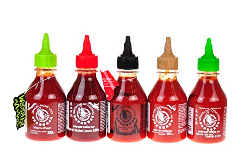Flying Goose Sriracha scharfe Chilisaucen 5er Set (5 x 200ml) mit esnado Drachenanhänger von esnado