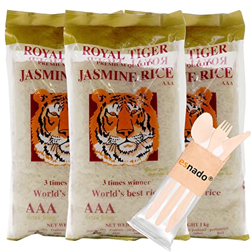 Royal Tiger Jasmin Reis ganz AAA extra long (3 x 1 kg) + esnado Holzeinwegbesteck von esnado