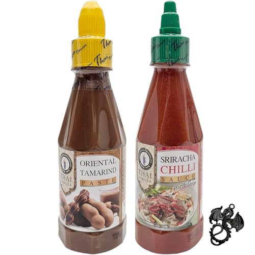 Thai Dancer Sriracha Chili Sauce + Oriental Tamarind Sauce im Set 2 x 250 ml mit esnado Drachenanhänger | Für Fleischgerichte, Gegrilltes und Gemüse von esnado