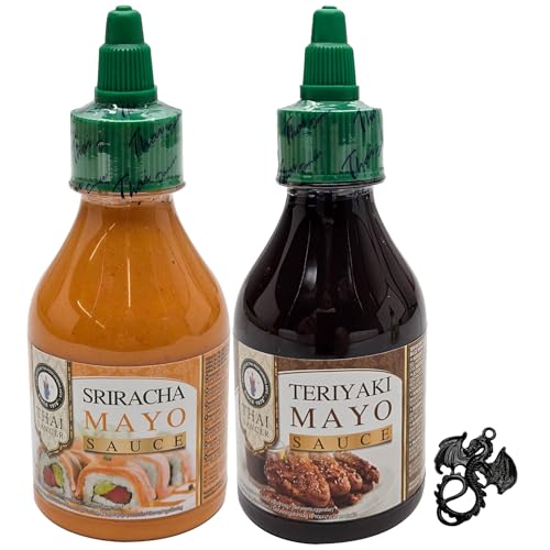 Thai Dancer Sriracha Mayo + Teriyaki Mayo im Probierset | 2 x 200 ml mit esnado Drachenanhänger - Thailändische Würzsoßen von esnado