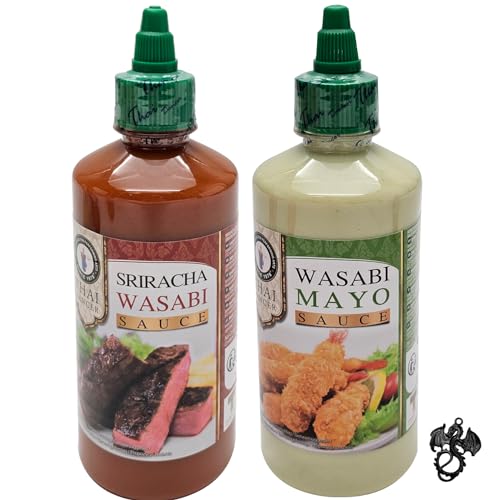 Thai Dancer Sriracha Wasabi + Wasabi Mayo im Set 2 x 450 ml mit esnado Drachenanhänger | Für Fleischgerichte, Gegrilltes und Gemüse von esnado