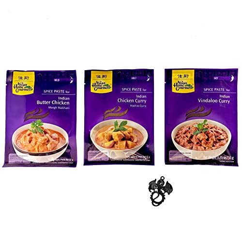 esnado Asian Home Goutmet Indisches Würzpasten Set 3er Pack/Butter Chicken, Chicken Curry, Vindaloo Curry/mit Drachenanhänger von esnado
