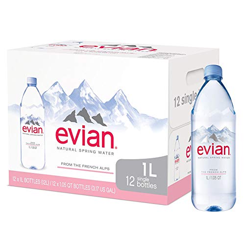 evian Natürliches Quellwasser (eine Packung mit 12 einzelnen Flaschen, jede Flasche ist 1 Liter) natürlich gefiltertes Quellwasser in großen Flaschen von evian