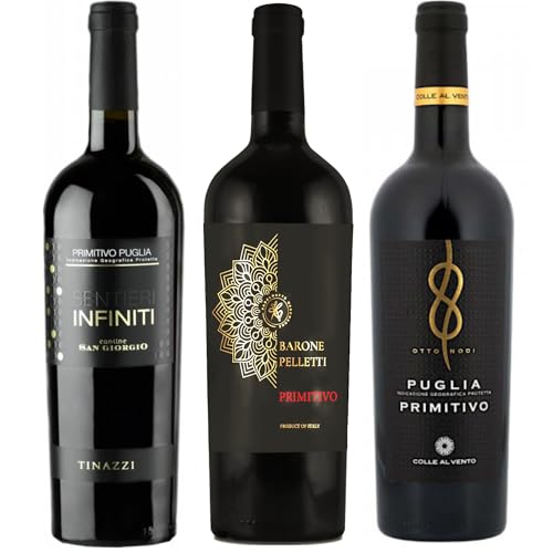 3 er Probierpaket Primitivo | 3 Flaschen Rotwein aus Apulien | Weinprobe-Set | 3 x 0,75l von FABELHAFTE GESCHENKE