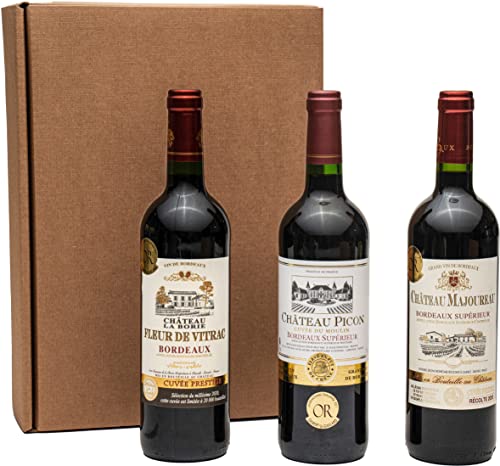 Geschenkset Bordeaux | 3 hochwertige französische Rotweine aus Bordeaux mit Goldmedaillen-Prämierung trocken von FABELHAFTE GESCHENKE