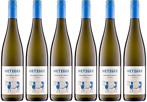 6 er Sauvignon Blanc trocken 2021 | Weingut Metzger | Pfalz | 6 x 0,75 l | mit Weinausgießer (Dropstop) von fabelhafte-geschenke