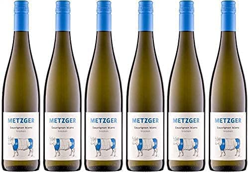 6 er Sauvignon Blanc trocken 2023 | Weingut Metzger | Pfalz | 6 x 0,75 l | mit Weinausgießer (Dropstop) von FABELHAFTE GESCHENKE