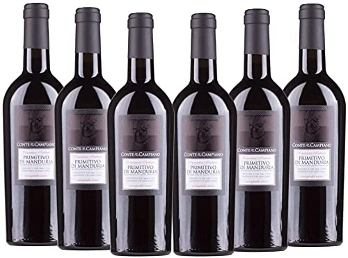 6er Conte di Campiano Primitivo di Manduria DOC Sessantuno/Sexaginta Unus 2022 | Rotwein aus Apulien | trocken | 6 x 0,75 | mit Drop Stop Weinausgießer fabelhafte-geschenke von fabelhafte-geschenke