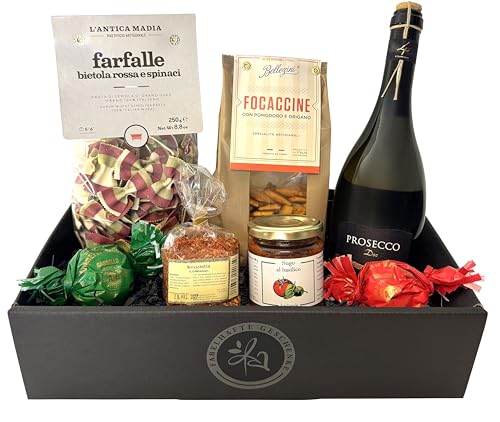 Geschenkset Italien mit trockenem Rotwein aus Italien, Pasta, Sugo Basilico und Gewürzmischung all`Arrabiata | Ein italienischer Präsentkorb für Männer und Frauen in schöner Präsentverpackung. von FABELHAFTE GESCHENKE