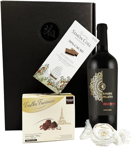 Geschenkset Rotwein mit Schokoladentrüffeln und dunkler Schokolade Geschenkset Rotwein mit Schokoladentrüffeln und dunkler Schokolade von FABELHAFTE GESCHENKE
