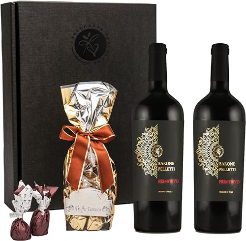 Geschenkset Rotwein Primitivo Primasole mit Schokoladentrüffeln und Feigen in Schokolade | Präsentkorb Wein und Schokolade für Männer und Frauen zum Geburtstag, Hochzeit und Jubiläum von FABELHAFTE GESCHENKE