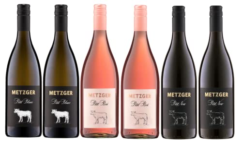 Probierpaket Weingut Metzger | Pfalz | 2 x Petit Blanc | 2 x Petit Rosé | 2 x Petit Noir | 6 x 0,75l | mit DROP STOP Weinausgießer FABELHAFTE GESCHENKE von FABELHAFTE GESCHENKE