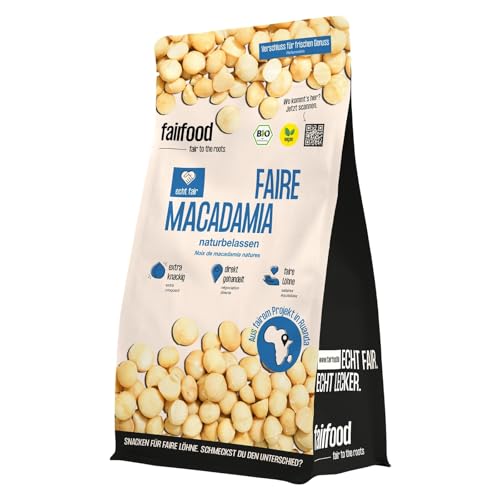 fairfood Bio Macadamianüsse naturbelassen 500 g – Fair & vegan – ungesalzen & ohne Zusätze – knackiger Snack – aus eigenem Projekt in Ruanda von fairfood Freiburg