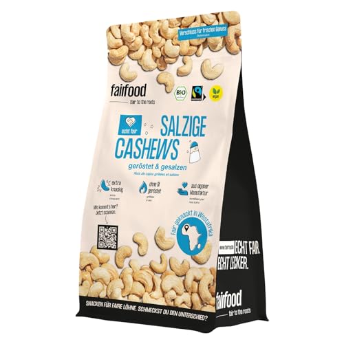 fairfood Bio-Cashews geröstet & gesalzen (500g) - Bio, Fairtrade & Vegan - Ohne Öl geröstet in eigener Manufaktur von fairfood Freiburg