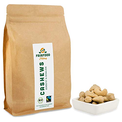 Bio Fairtrade Cashewkerne Geröstet & Gesalzen (500g) | Geröstet in Freiburger Manufaktur | Fair gehandelte Cashews aus Burkina Faso von fairfood Freiburg