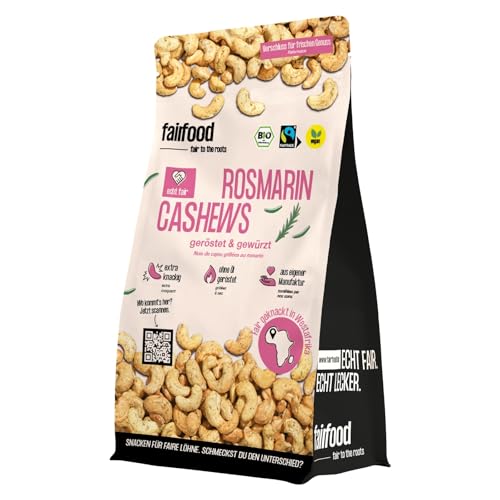 fairfood Bio Cashewkerne Rosmarin & Thymian 500g - Geröstet in Freiburger Manufaktur - fair geknackt im Anbauland - aus kontrolliert biologischer Landwirtschaft von fairfood Freiburg