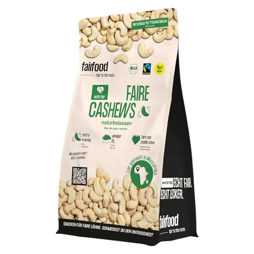 fairfood Bio Cashewkerne naturbelassen 600 g - Ganze Cashewnüsse - Fairtrade & Unbehandelt - Proteinreicher Snack - aus kontrolliert biologischer Landwirtschaft von fairfood Freiburg