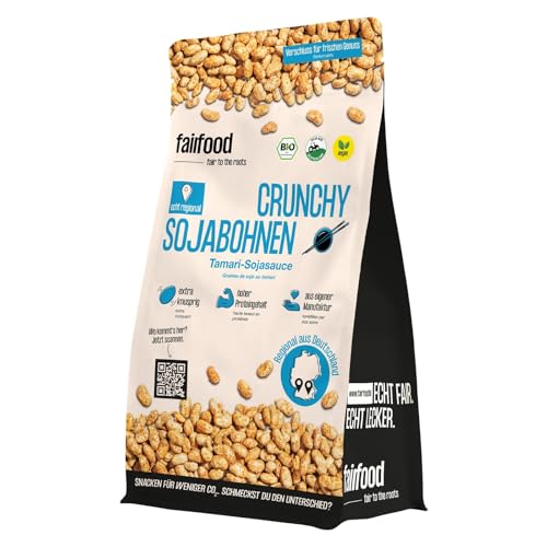 fairfood Crunchy Bio Sojabohnen geröstet 500 g – Mit Tamari Sojasauce – Vegan & proteinreich – Knuspriger Snack aus eigener Manufaktur von fairfood Freiburg