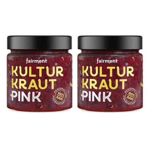 fairment Kultur Kraut Pink - lebendiges Bio Sauerkraut im Glas mit Rotkohl, Ingwer und Koriander - natürlich fermentiert und nicht pasteurisiert von Fairment