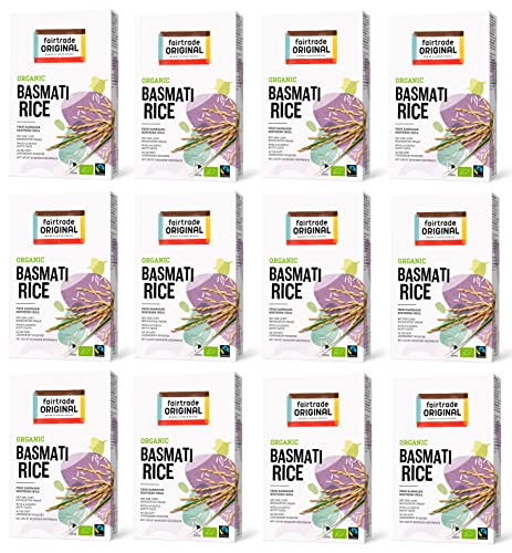 fairtrade ORIGINAL Bio Basmati Reis | 12x 400g fairtrade Basmati Rice organic aus Indien | aromatisch mit leicht nussigem Geschmack | loser Bio Basmatireis aus der Tiefebene des Himalayas von fairtrade ORIGINAL