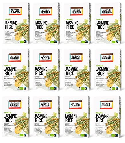 Bio Jasmin Reis von Fairtrade Original | 12x 400g fairtrade Jasmine Rice organic aus Thailand | loser Bio Jasminreis mit dem Duft des Pandanblattes | weißer Reis von fairtrade ORIGINAL
