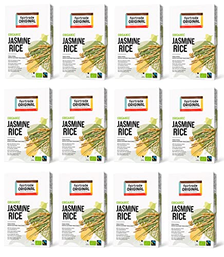Bio Jasmin Reis von Fairtrade Original | 12x 400g fairtrade Jasmine Rice organic aus Thailand | loser Bio Jasminreis mit dem Duft des Pandanblattes | weißer Reis von fairtrade ORIGINAL