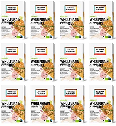 fairtrade ORIGINAL Bio Jasmin Vollkornreis | 12x 400g fairtrade Jasmine Rice organic aus Thailand | loser Bio Vollkorn Natur-Reis mit festem Biss | brauner Reis von fairtrade ORIGINAL