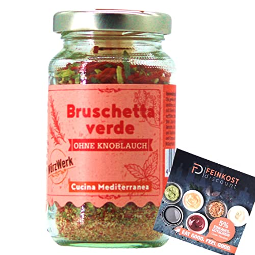 Bruschetta Verde 45g Gewürzmischung ohne Knoblauch | mit Rezeptheft | Würzwerk Italenische mediterrane Mischung von fd feinkost discount
