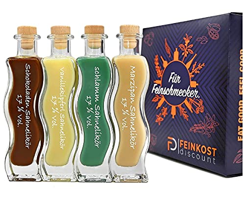 Geschenkset BOX | 4 x 100ml | Schokoladen Sahnelikör 17% vol. - Marzipan Sahnelikör 17% vol. - Schlamm Sahnelikör 17% vol. - Vanillekipferl Sahnelikör 17% vol. Geschenkset BOX | 4 x 100ml | Schokoladen Sahnelikör 17% vol. - Marzipan Sahnelikör 17% vol. - Schlamm Sahnelikör 17% vol. - Vanillekipferl Sahnelikör 17% vol. von fd feinkost discount