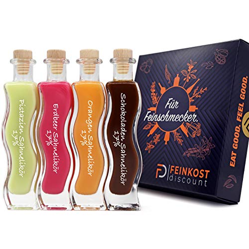 Geschenkset BOX | 4 x 100ml | Schokoladen Sahnelikör 17% vol. - Orangen Sahnelikör 17% vol. - Erdbeer Sahnelikör 17% vol. - Pistazien Sahnelikör 17% vol. Geschenkset BOX | 4 x 100ml | Schokoladen Sahnelikör 17% vol. - Orangen Sahnelikör 17% vol. - Erdbeer Sahnelikör 17% vol. - Pistazien Sahnelikör 17% vol. von fd feinkost discount