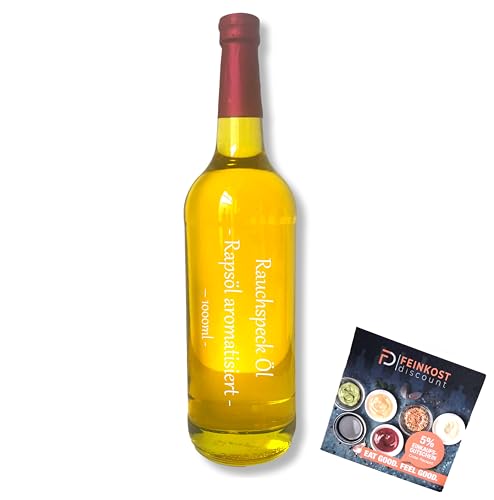 Rauchspeck ÖL | Vegan | 1000 ml Ölflasche - Veredeltes Rapsöl - Nachfüllflasche mit Rezeptheft Rauchspeck ÖL | Vegan | 1000 ml Ölflasche - Veredeltes Rapsöl - Nachfüllflasche mit Rezeptheft von fd feinkost discount