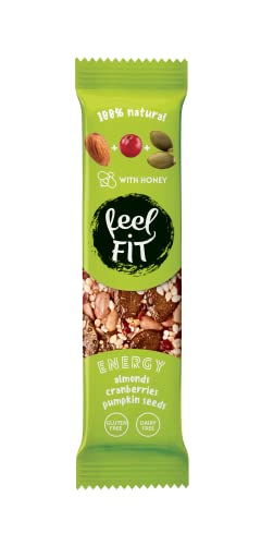 Feel FIT Energieriegel mit Mandeln, Cranberries, Kürbiskernen und Honig, Naturriegel, glutenfrei, laktosefrei, milchfrei, gesunder Snack 35 g von feel fit