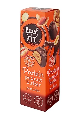 Feel FIT Pralinen mit Erdnusbutter in Belgischer Vollmilchschokolade, Süßigkeiten ohne Zucker, 17% Eiweiß, glutenfrei, 24-er pack (24 x 33 g) von feel fit