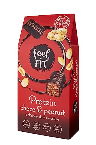 Feel FIT Protein Choco & Peanut, Protein Pralinen in Dunkler Belgischer Schokolade ohne Zucker, Zuckerfreie Süßigkeiten, Glutenfreie Schoko-Snacks, 17% Eiweiß, 1 Packung (83 g) von feel fit