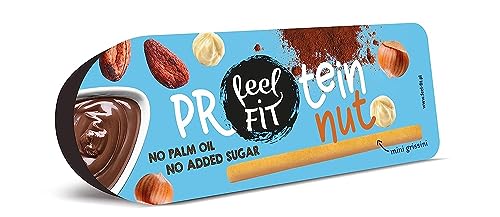 Feel FIT Protein nut & mini grissini, leckeren Haselnuss-Kakao-Creme und 7 knusprigen Brotsticks, Protein-Snack ohne Zuckerzusatz und ohne Palmöl 25 g von feel fit