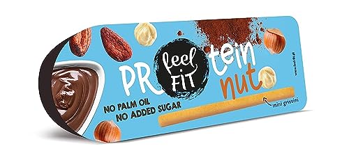 Feel FIT Protein Nut&Go, Protein Nuss & Mini Grissini, Protein Kakao & Nusscreme (17% Eiweiß) mit Brotstangen, Protein-Snack ohne Zuckerzusatz und ohne Palmöl 25 g von feel fit
