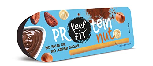 Feel FIT Protein nut & mini grissini, leckeren Haselnuss-Kakao-Creme und 7 knusprigen Brotsticks, Protein-Snack ohne Zuckerzusatz und ohne Palmöl (15 x 25 g) von feel fit