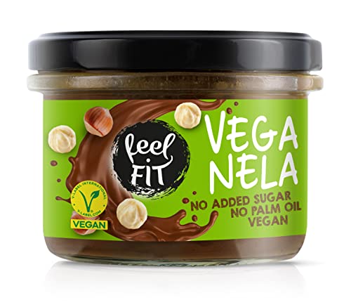 Feel FIT VEGANELA Kakao-Haselnuss-Aufstrich, ohne Zuckerzusatz, ohne Palmöl & vegan 200 g x 6 von feel fit