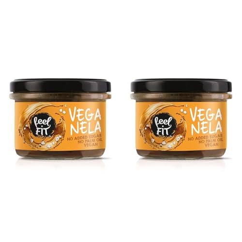 Feel FIT VEGANELA Salted Caramel, gesalzener Karamellaufstrich, ohne Zuckerzusatz, ohne Palmöl & vegan 200 g, Mittel (Packung mit 2) von feel fit
