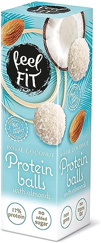 Feel FIT Zuckerfreie Kokos-Pralinen mit Mandeln á 27 g, Zuckerfreie Snack, Protein Balls mit Kokosraspeln von feel fit