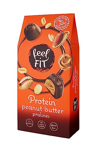 Feel FIT Protein Erdnussbutter-Pralinen in hochwertiger Milchschokolade, ohne Zuckerzusatz, 17% Eiweiß, glutenfrei, 14-er Pack (14 x 66 g) von feel fit