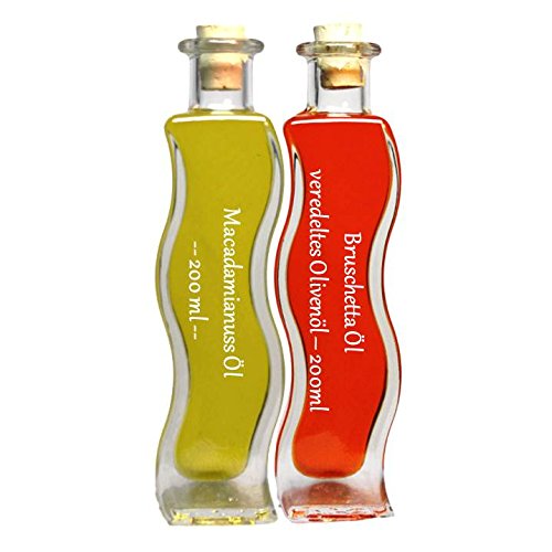 Geschenk & Probierset in der Schmuckflasche | 2 x 200ml Öl | Bruschetta Öl - Macadamia Öl von feinkostdiscount24