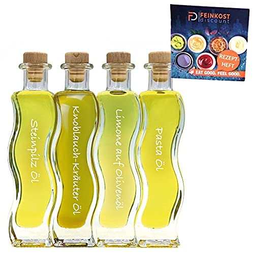 Geschenkset & Probierset | 4 x 100ml Öl | Steinpilz Öl - Olivenöl Limone - Knoblauch-Kräuter Öl - Pasta Öl | mit Rezeptbroschüre | Feinkost Set von feinkostdiscount24