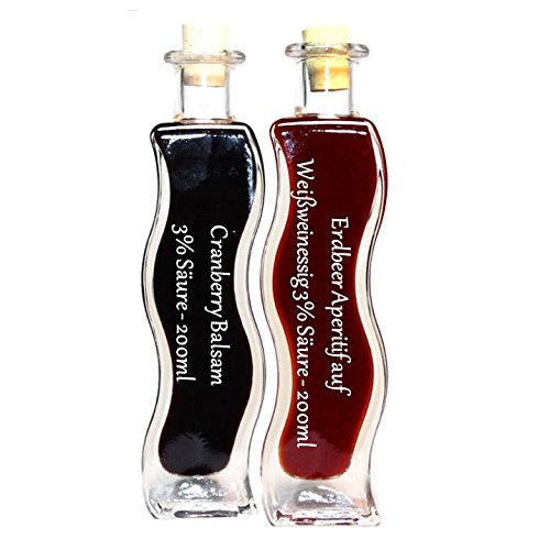 Geschenkset & Probierset in einer Schmuckflasche | 2 x 200ml Essig | Erdbeer Essig - Cranberry Balsam von feinkostdiscount24