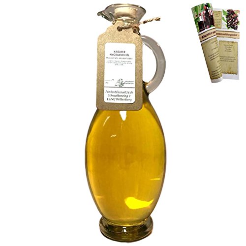 Kräuter Knoblauch ÖL | 500 ml Ölflasche - Pflanzenöl Aromatisiert | mit Rezeptbroschüre von feinkostdiscount24