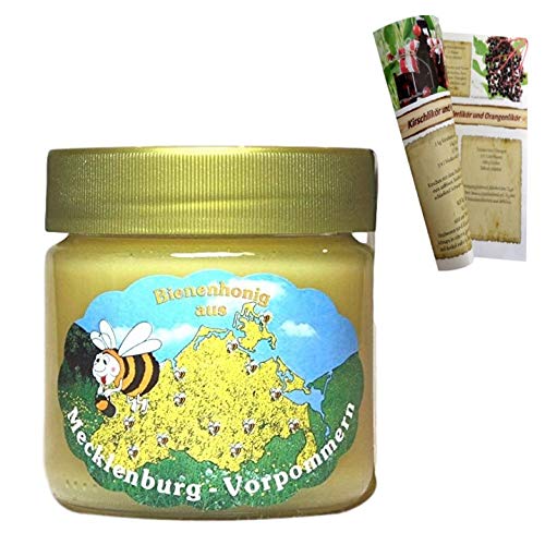 Rapshonig mit Blüte 1 x 500g | Deutsche Herkunft - Mecklenburg | reiner Honig - direkt vom Imker keine Massenware mit Rezeptheft von fd feinkost discount